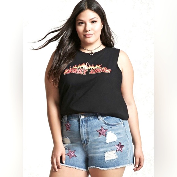 Forever 21 Plus Size Shorts Pink Stars Denim GUC - Picture 9 of 11